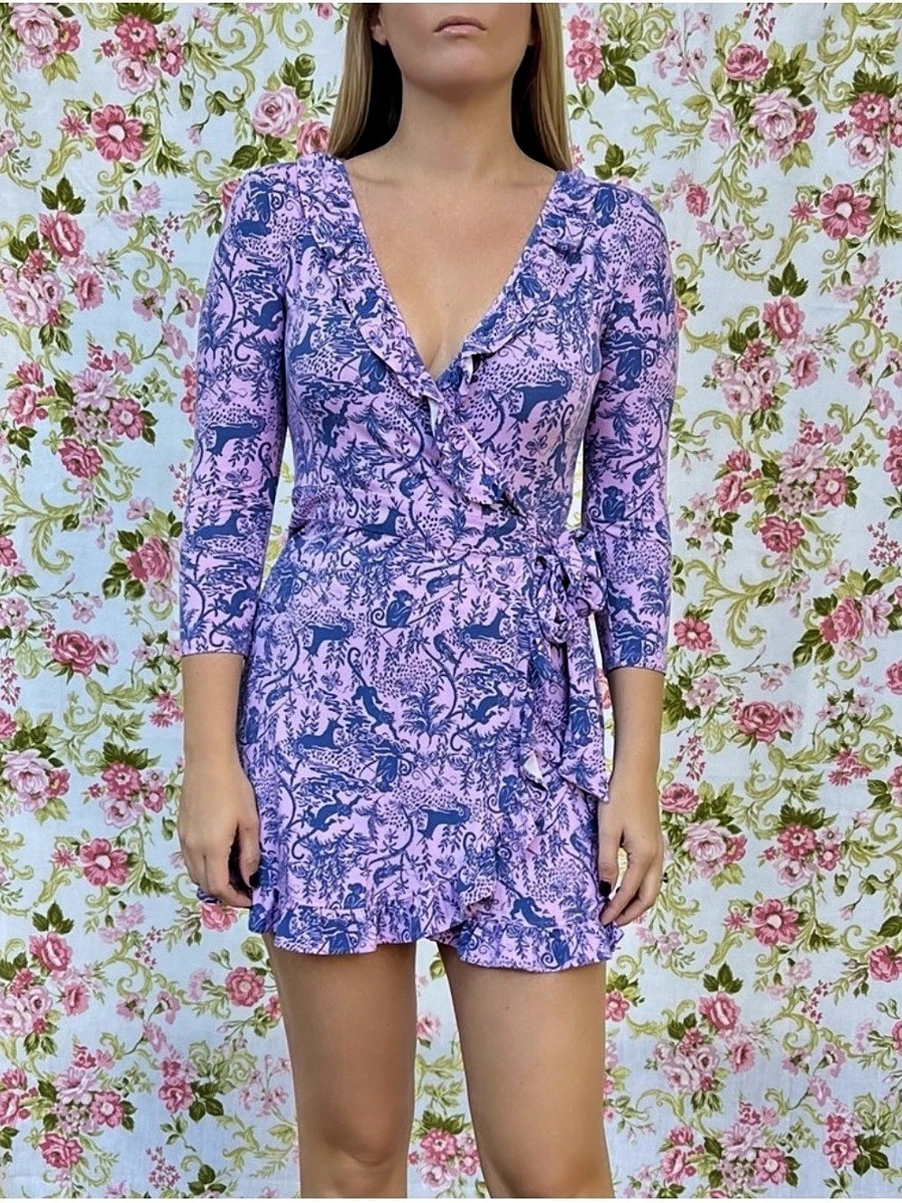 Lilly Pulitzer Printed Mini Romper Pink & Purple Small